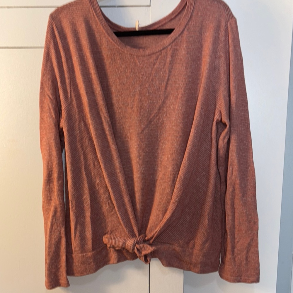 Women's Rust Striped Long Sleeve Tie Top